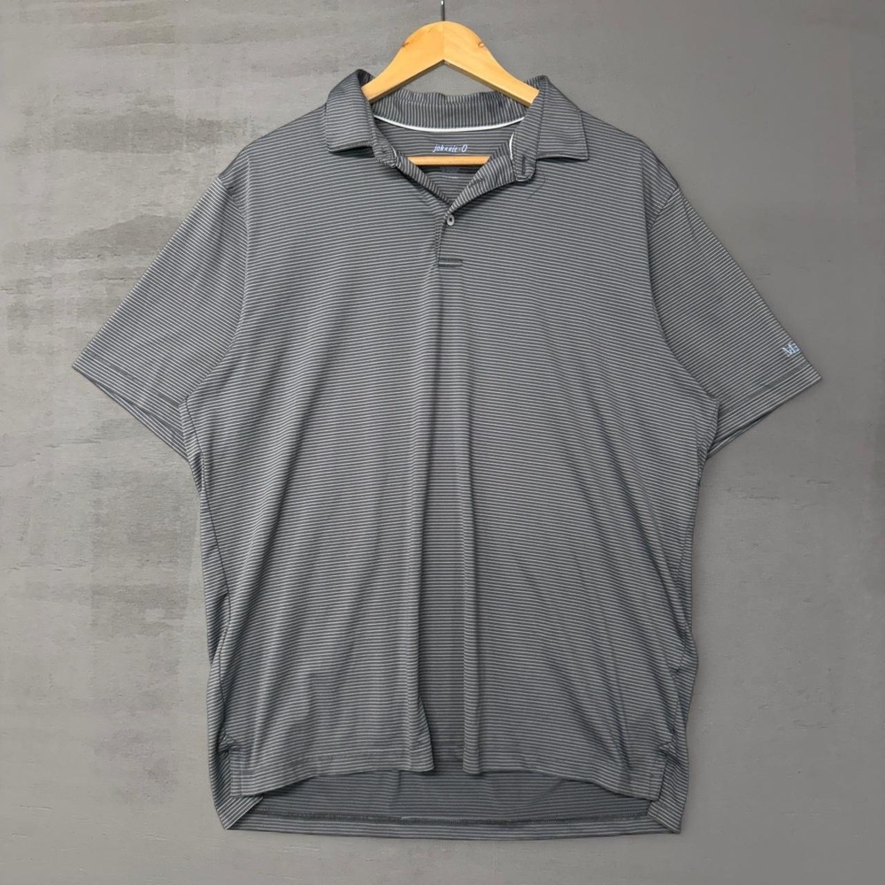 Johnnie-O Polo Shirt Grey Striped Performance Golf Make-A-Wish‎ XL